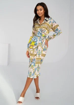 Emily - Sukienka midi z satyny Yellow Print