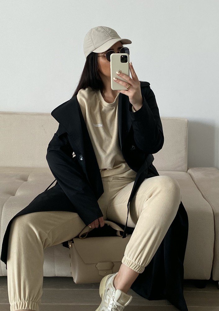 Pure - Bluza welurowa Light Sand