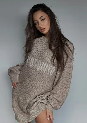 Roxen - Długi sweter z bawełny Beżowy