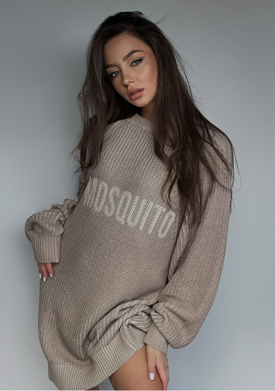 Roxen - Long beige cotton sweater