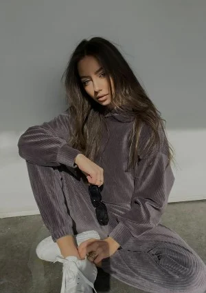 Jogg - Bluza welurowa w prążki Szara