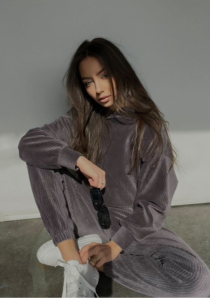 Jogg - Grey corded velvet hoodie