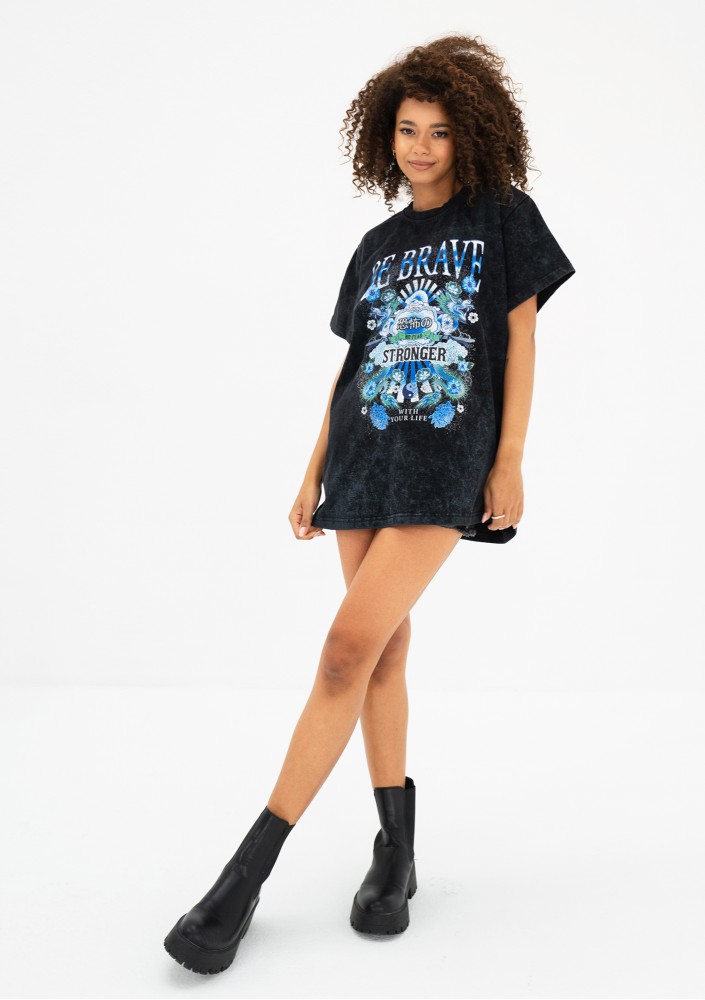 Rave - Black oversize T-shirt "Be Brave"