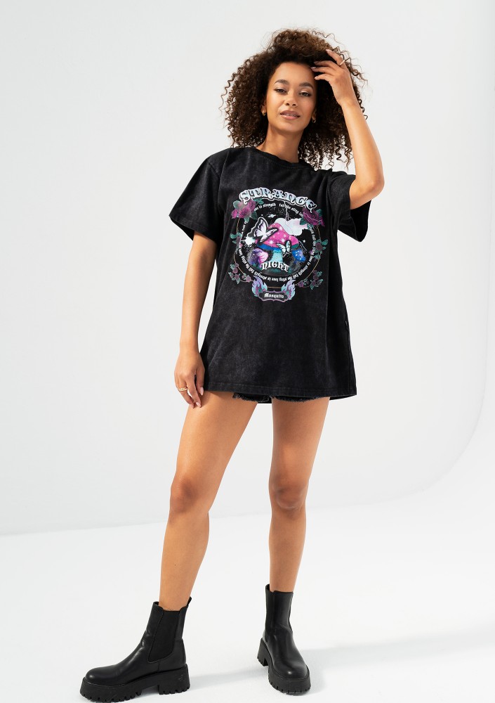 Rave - Black oversize T-shirt "Strange Night"