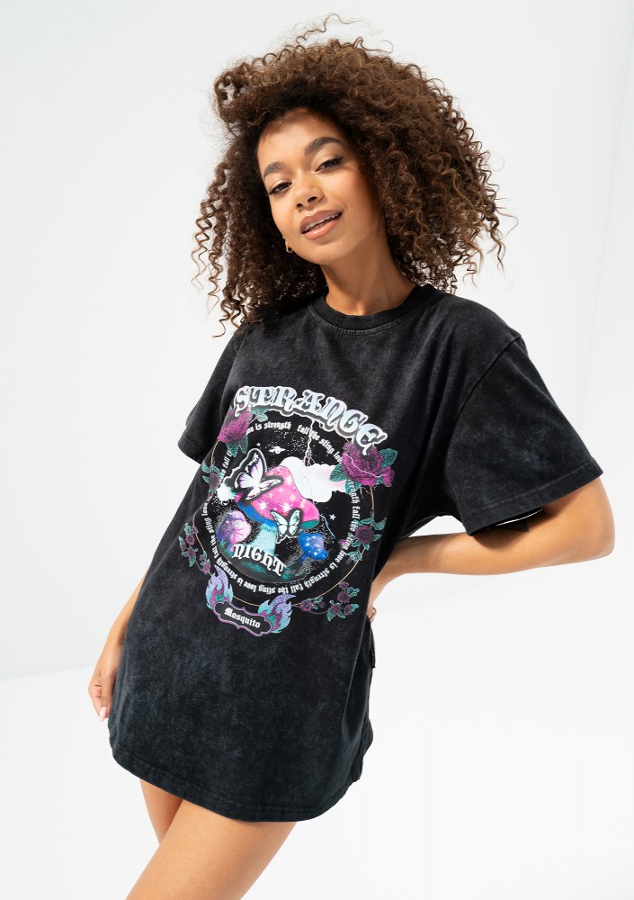 Rave - Black oversize T-shirt "Strange Night"