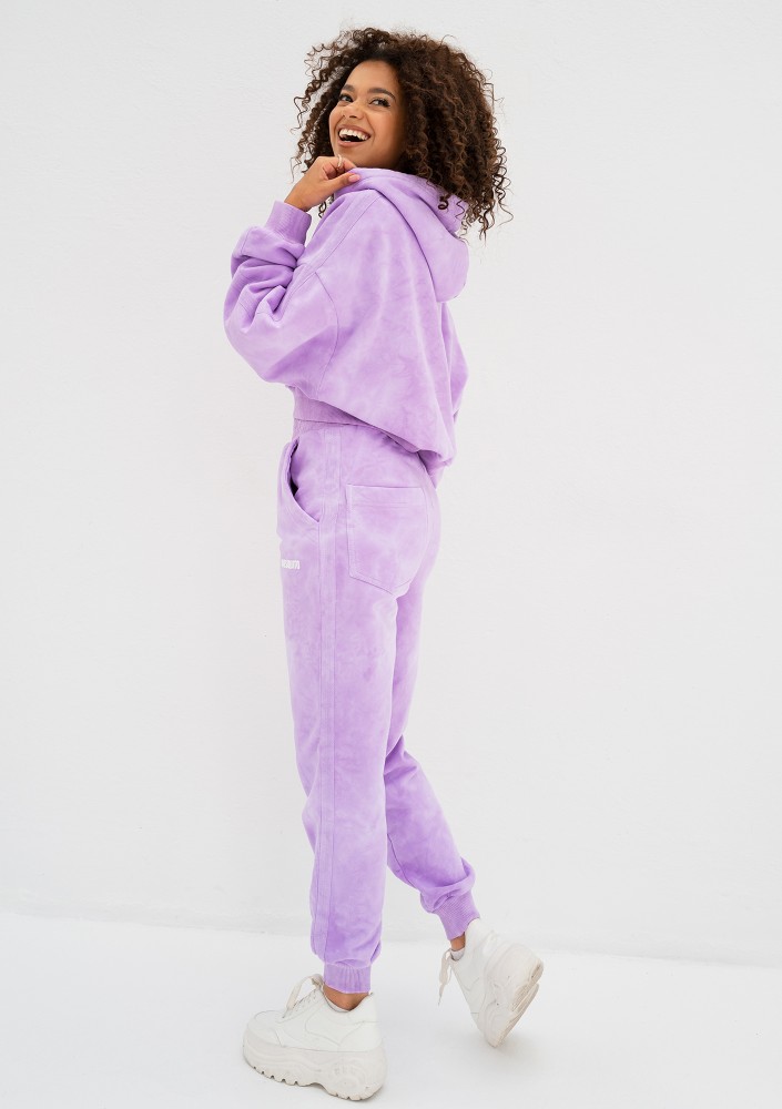 Raffy - Krótka bluza z kapturem tie dye Lila