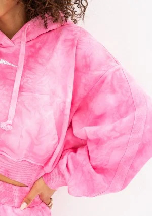 Raffy - Krótka bluza z kapturem tie dye Różowa