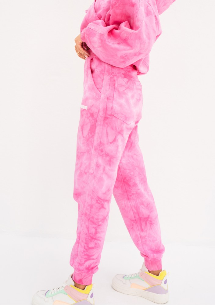 Raffy - Spodnie dresowe tie dye Różowe