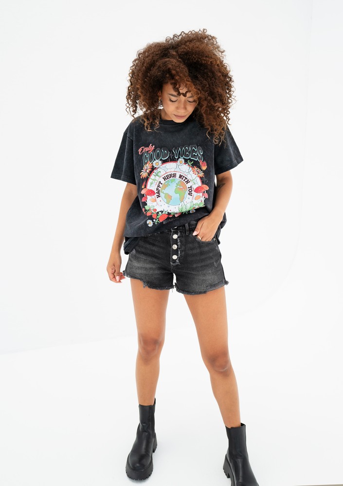 Rave - Black oversize T-shirt "Only Good Vibes"