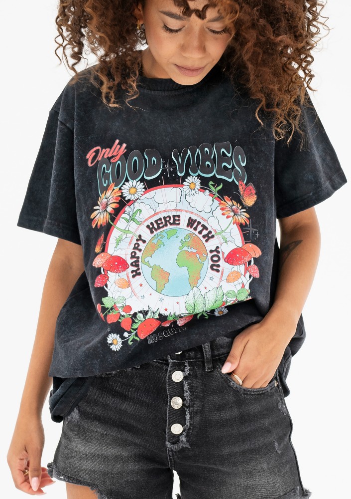 Rave - T-shirt damski vintage ,,Only Good Vibes"