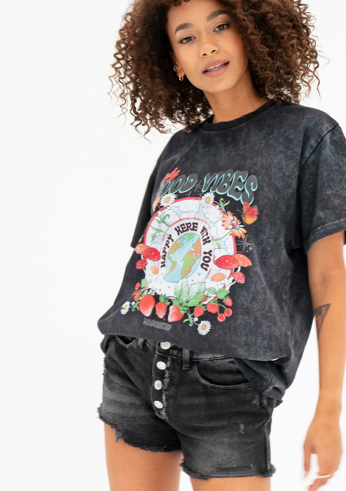 Rave - T-shirt damski vintage ,,Only Good Vibes"