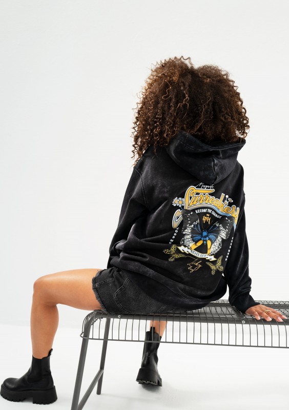 Viper - Black vintage wash hoodie "Surrealness"