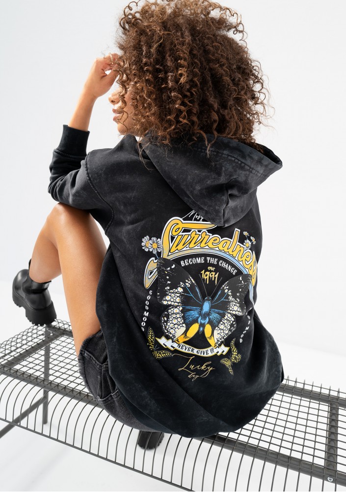 Viper - Black vintage wash hoodie "Surrealness"