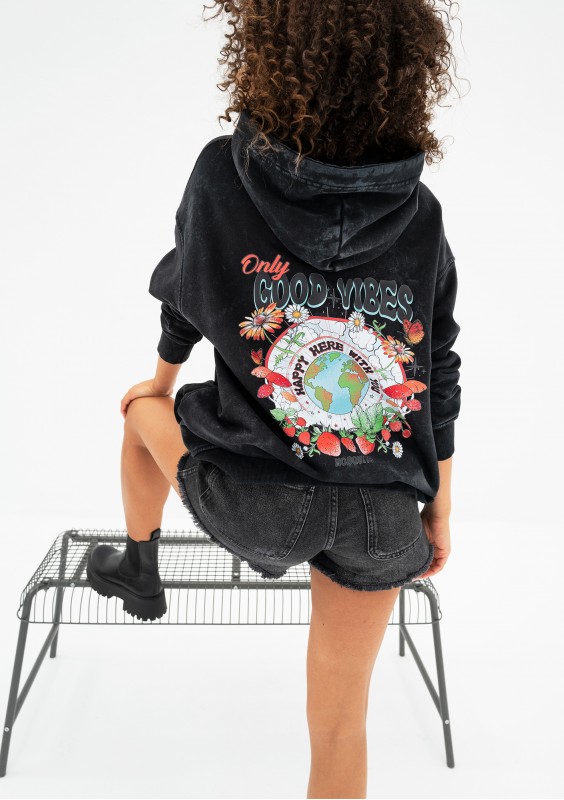 Viper - Black vintage wash hoodie "Only Good Vibes"