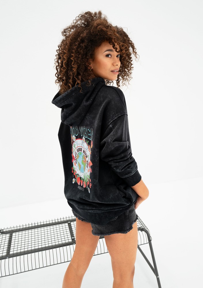 Viper - Black vintage wash hoodie "Only Good Vibes"