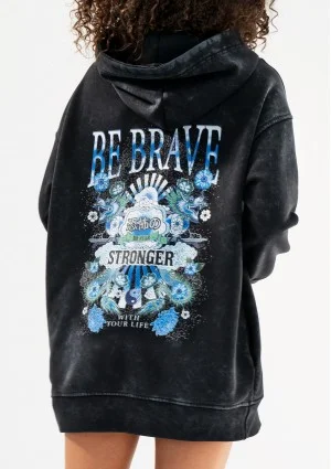 Viper - Black vintage wash hoodie "Be Brave"