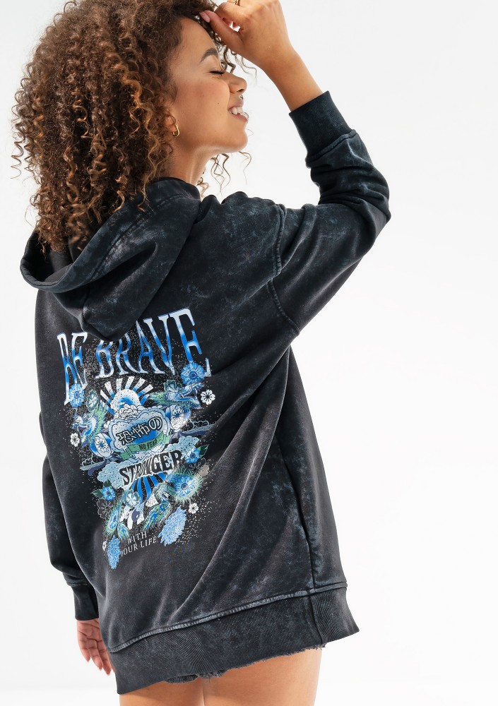 Viper - Black vintage wash hoodie "Be Brave"