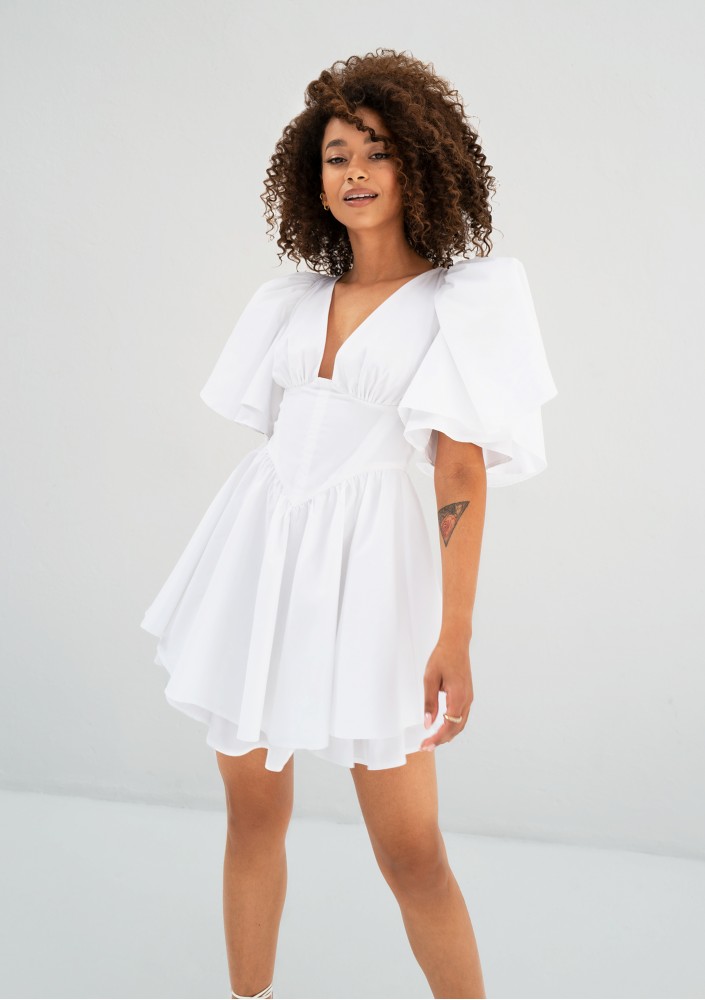 Neyla - White mini dress with frilled sleeves