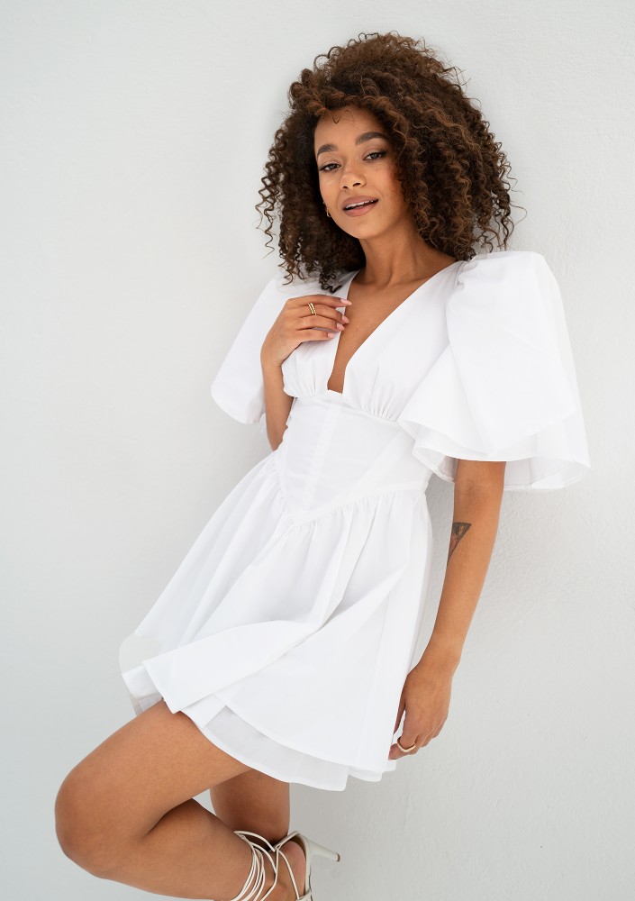 Neyla - White mini dress with frilled sleeves