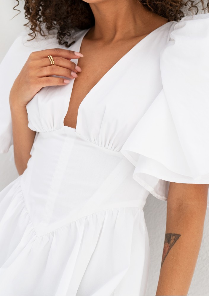 Neyla - White mini dress with frilled sleeves
