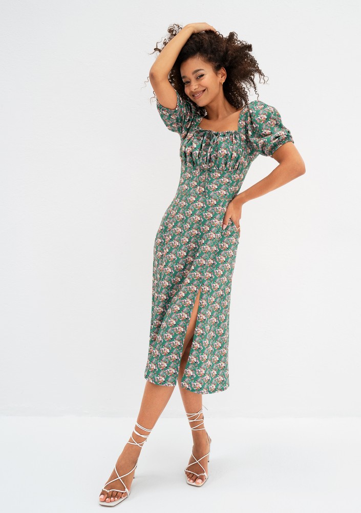 Joyce - Green floral midi dress
