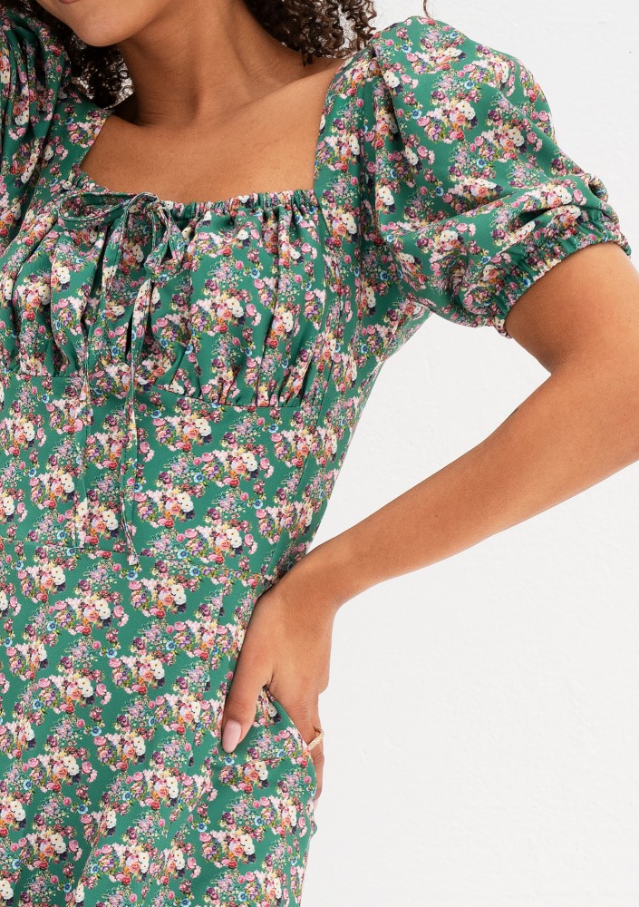 Joyce - Green floral midi dress