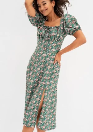Marsela - Sukienka w drobny kwiatowy wzór Zielona