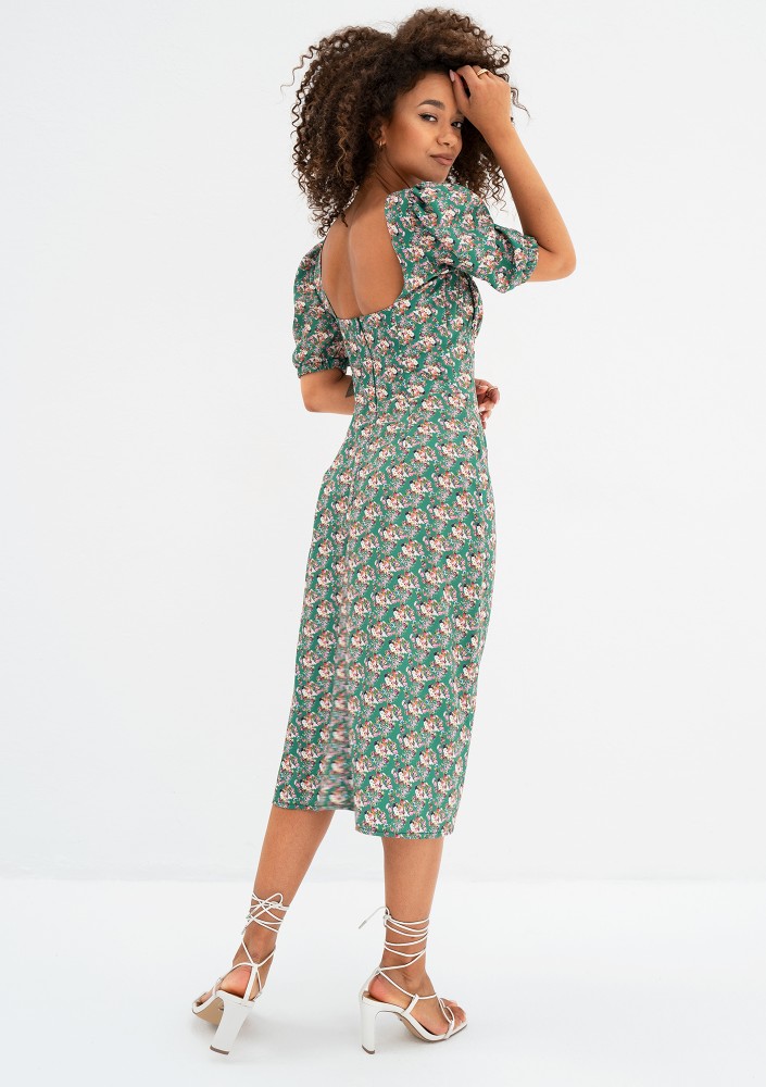 Joyce - Green floral midi dress