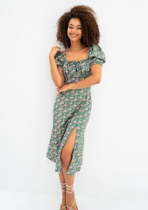 Marsela - Sukienka w drobny kwiatowy wzór Zielona