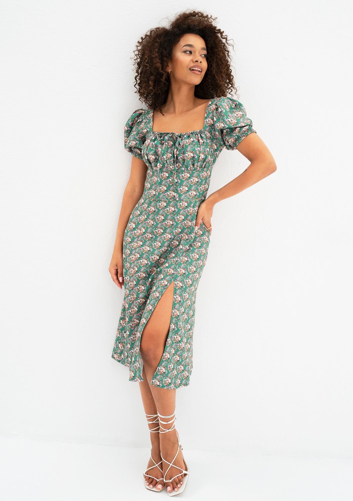 Joyce - Green floral midi dress