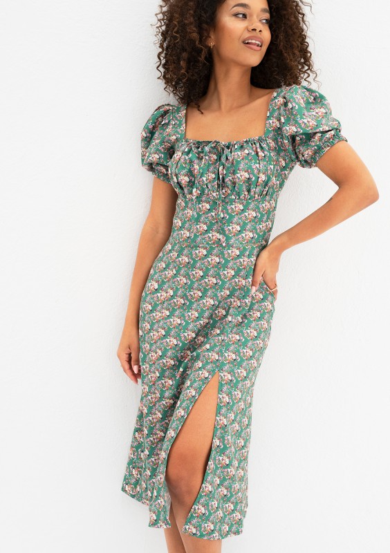 Joyce - Green floral midi dress