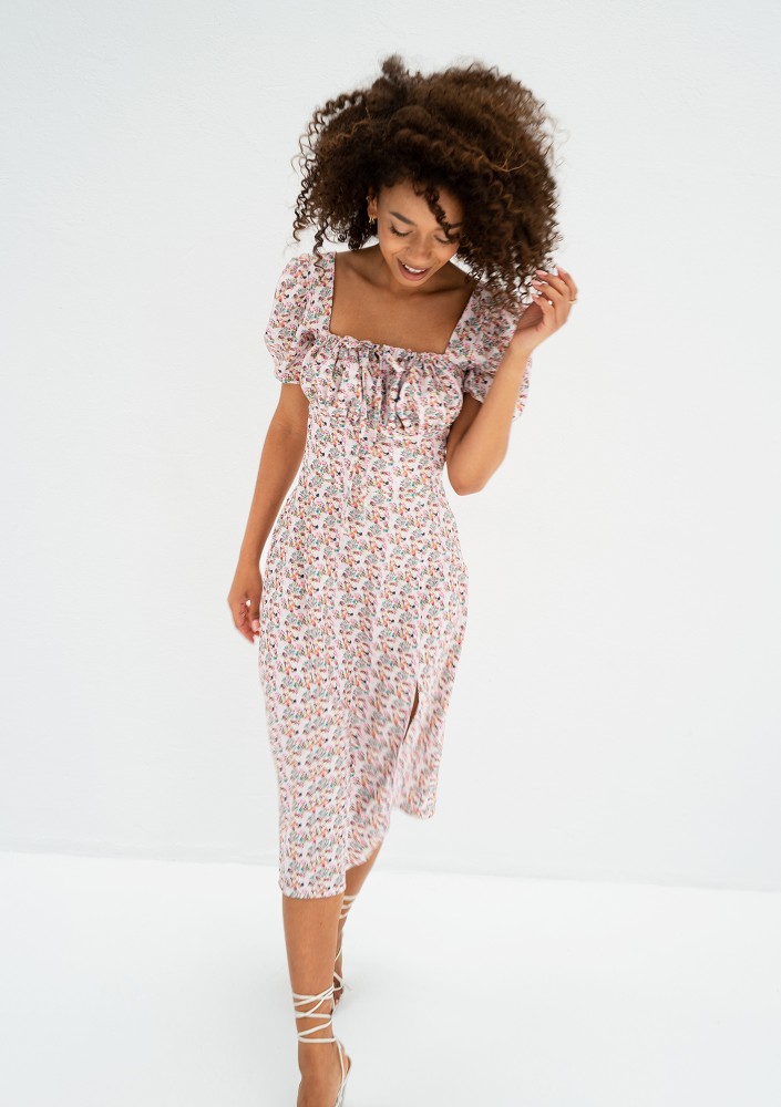 Marsela - Powder pink floral midi dress