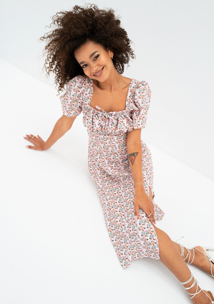 Marsela - Powder pink floral midi dress