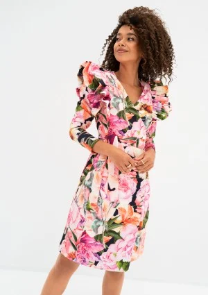 Donata - Kopertowa sukienka z falbanami w Kwiaty