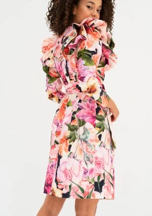 Donata - Kopertowa sukienka z falbanami w Kwiaty