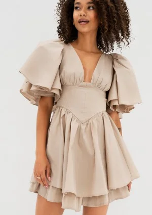 Neyla - Beige mini dress with frilled sleeves