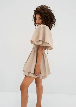 Neyla - Beige mini dress with frilled sleeves