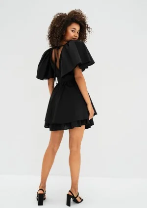 Neyla - Black mini dress with frilled sleeves