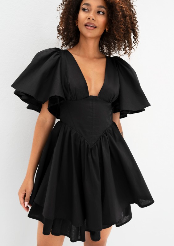 Neyla - Black mini dress with frilled sleeves