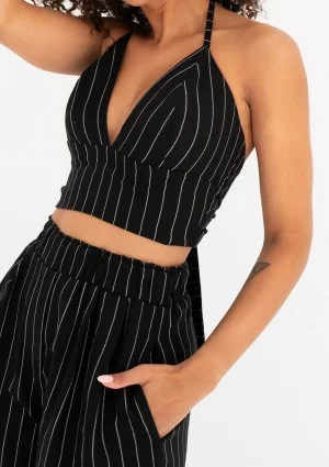 Ivy - Top z lnu w prążki Czarny