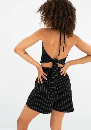 Ivy - Top z lnu w prążki Czarny