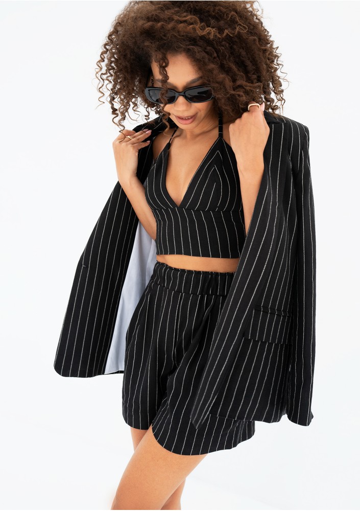 Ivy - Black striped linen top
