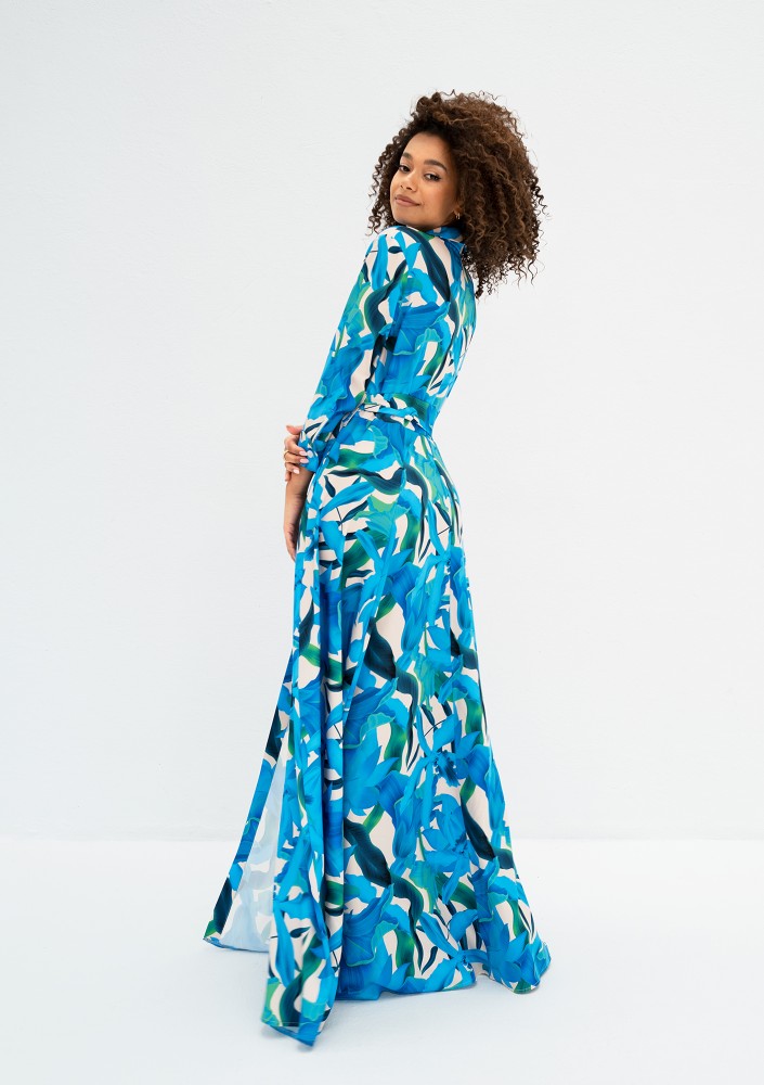Sofia - Blue floral maxi shirt dress