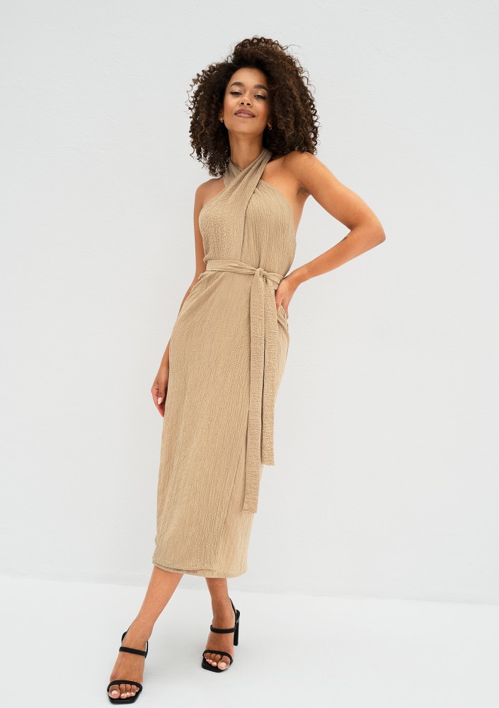 Evita - Beige rayon midi dress
