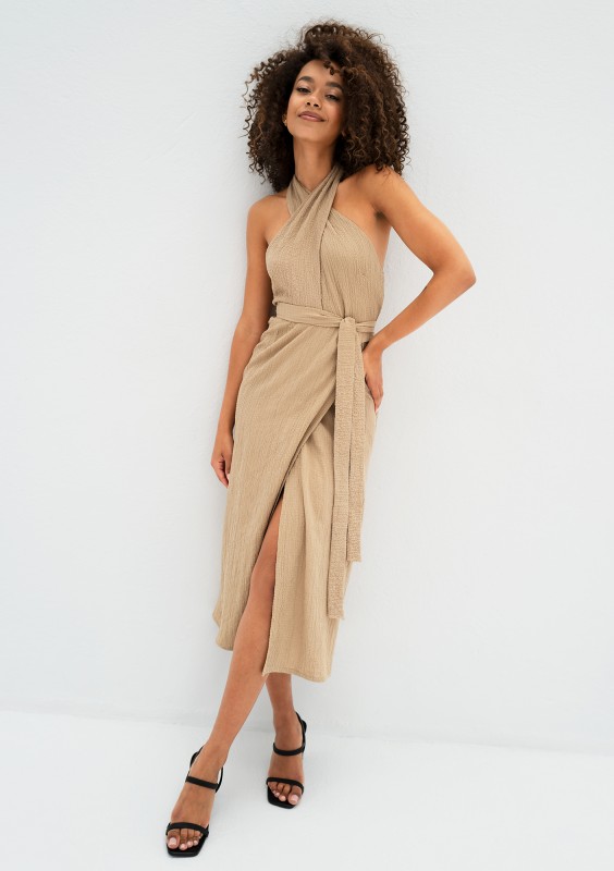 Evita - Beige rayon midi dress