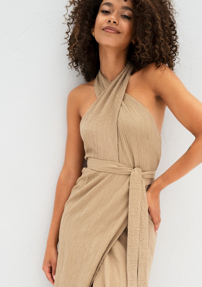 Evita - Beige rayon midi dress