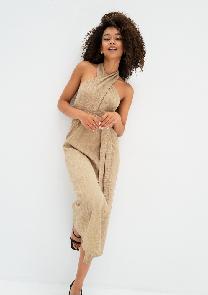 Evita - Beige rayon midi dress