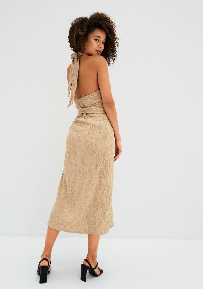 Evita - Beige rayon midi dress