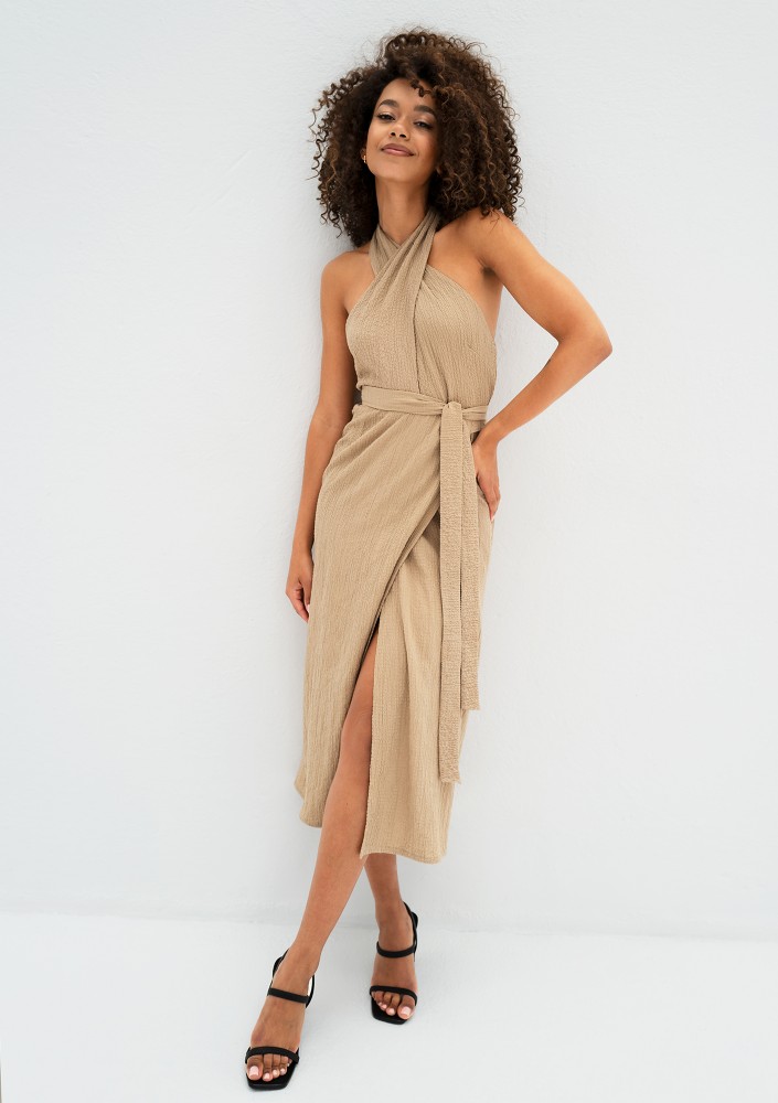 Evita - Beige rayon midi dress