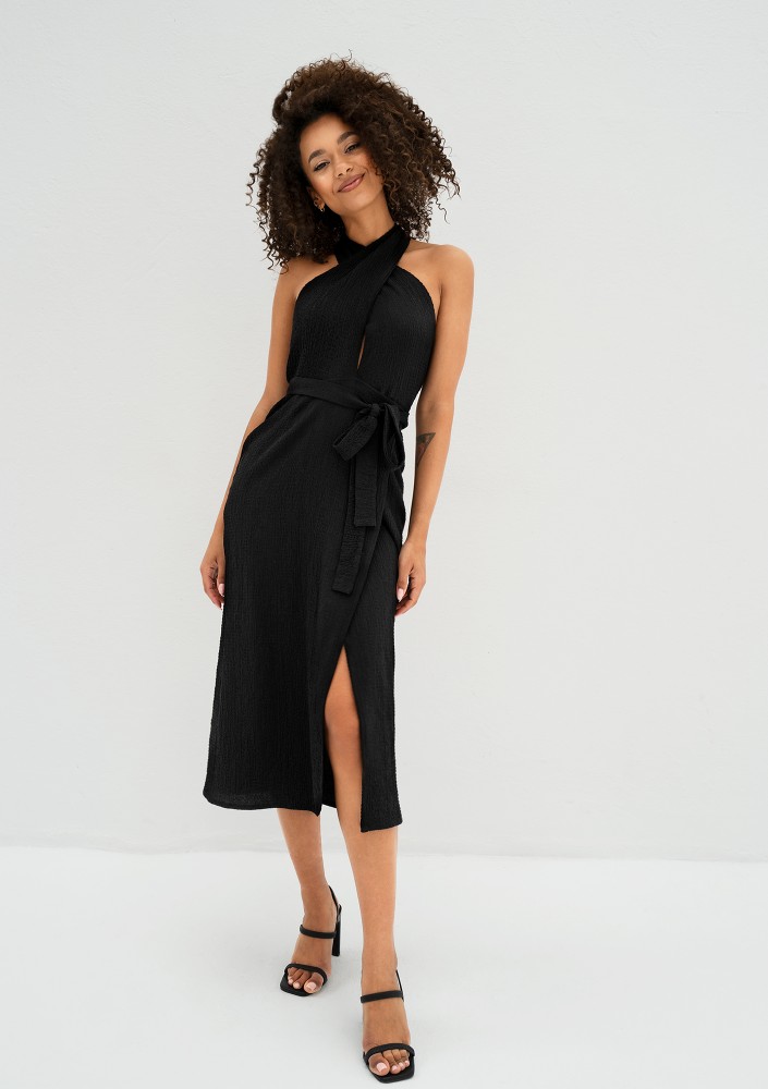 Evita - Black muslin midi dress